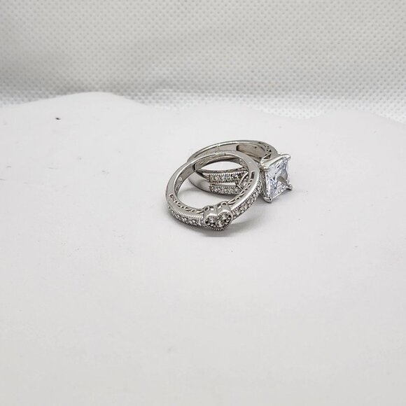 Brand New Sterling Silver 925 Square 3 Heart 2pc Set Ring - Picture 6 of 6